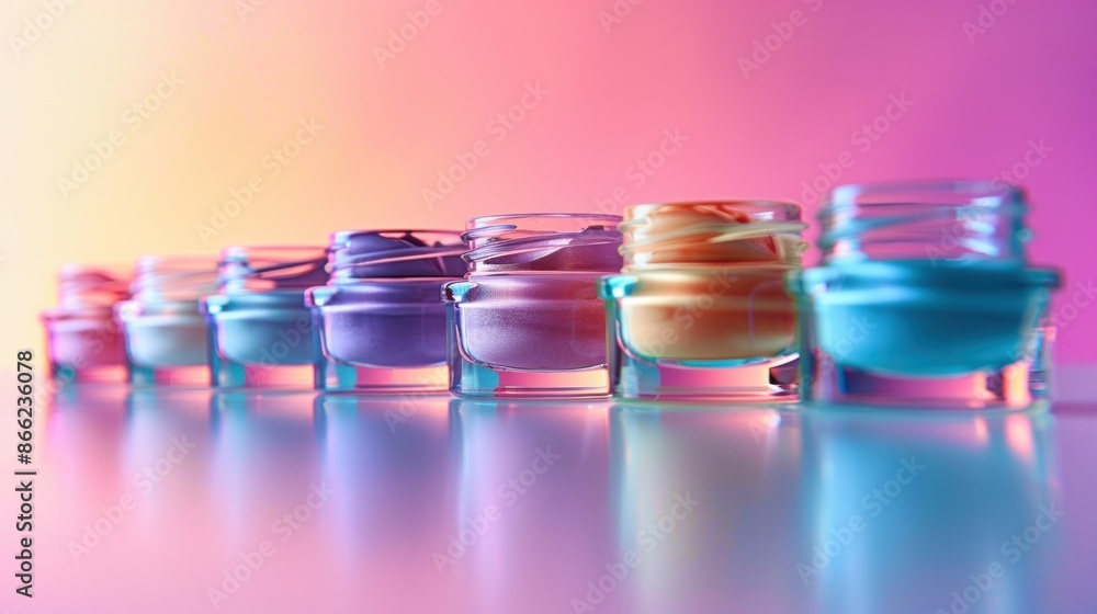 Colorful jars of nail polish lined up, showcasing a wide range of vibrant shades. Colorful jars of nail polish lined up, showcasing a wide range of vibrant shades.