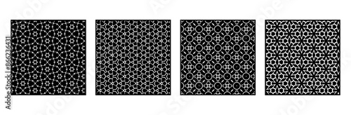 Set of 4 Oriental black and white pattern for fabric, wallpaper, flyer, business card. For use in graphics.