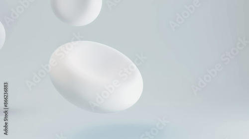 all white round floating object, irregular shape with rounded matte texture, artistic design, blurred foreground, white empty space