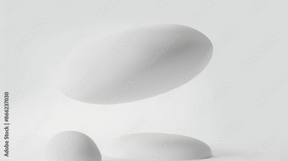 all white round floating object, irregular shape with rounded matte texture, artistic design, blurred foreground, white empty space all white round floating object, irregular shape with rounded matte texture, artistic design, blurred foreground, white empty space