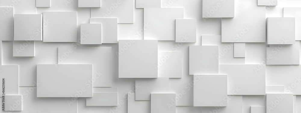 Abstract white background with squares and geometry, 3d rendering. Simple geometric shapes on the wall in white color. Background for presentation or banner design Abstract white background with squares and geometry, 3d rendering. Simple geometric shapes on the wall in white color. Background for presentation or banner design