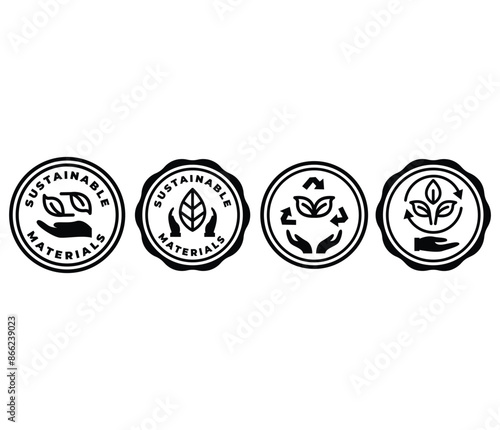 sustainable material icons symbol sign badge round shape vector design simple black white color illustration template