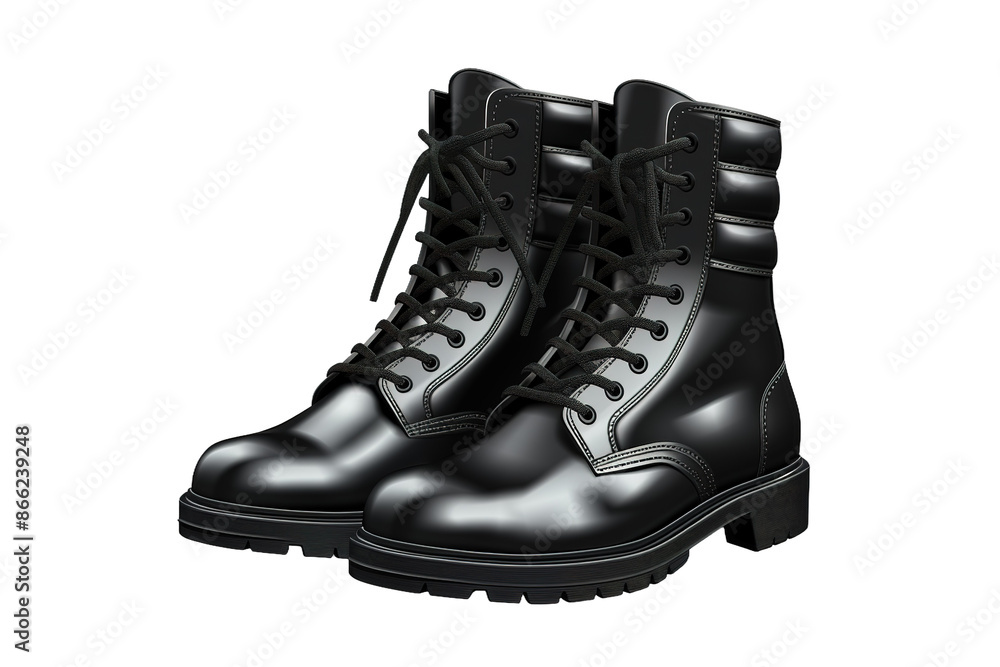 Monochrome Harmony: A Duo of Black and White Boots on White or PNG Transparent Background. Monochrome Harmony: A Duo of Black and White Boots on White or PNG Transparent Background.