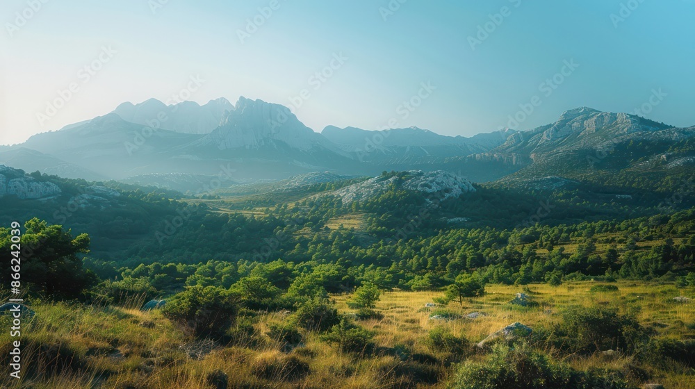 A beautiful mountain range with a lush green valley in between A beautiful mountain range with a lush green valley in between