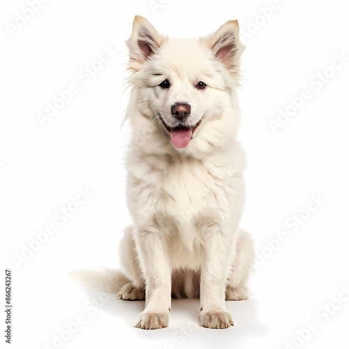 White nureongi dog breed standing against white background, AI Generated