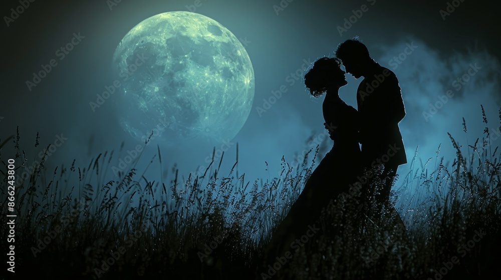 Silhouette of a couple dancing in the moonlight Silhouette of a couple dancing in the moonlight