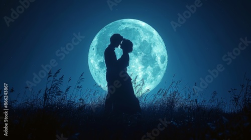 Silhouette of a couple dancing in the moonlight © venusvi