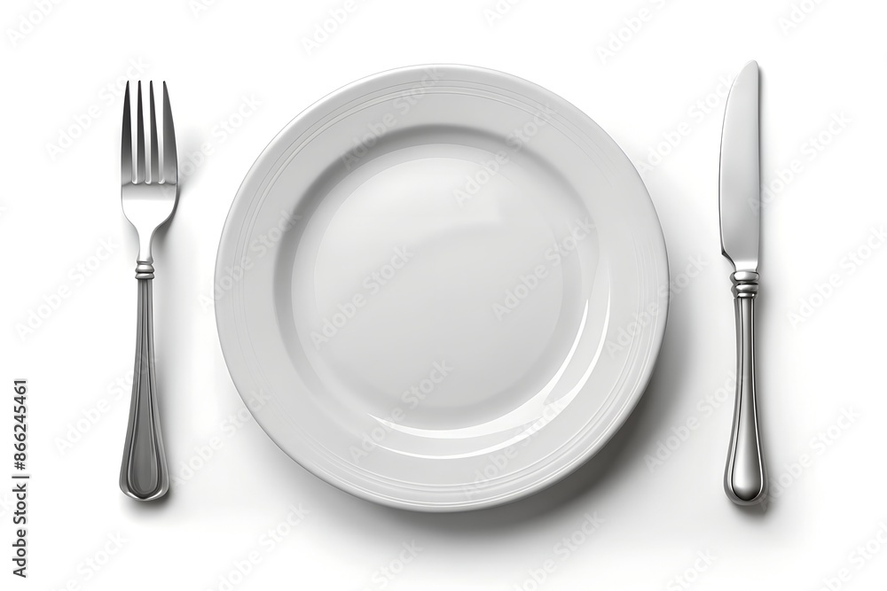 white plate and fork on white white plate and fork on white