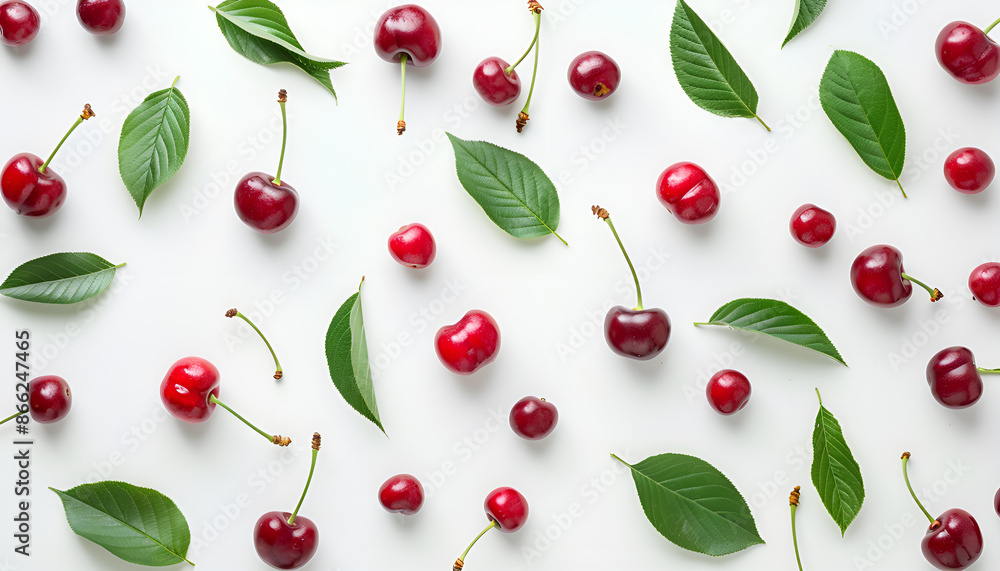 Cherry with leaves on white background Cherry with leaves on white background
