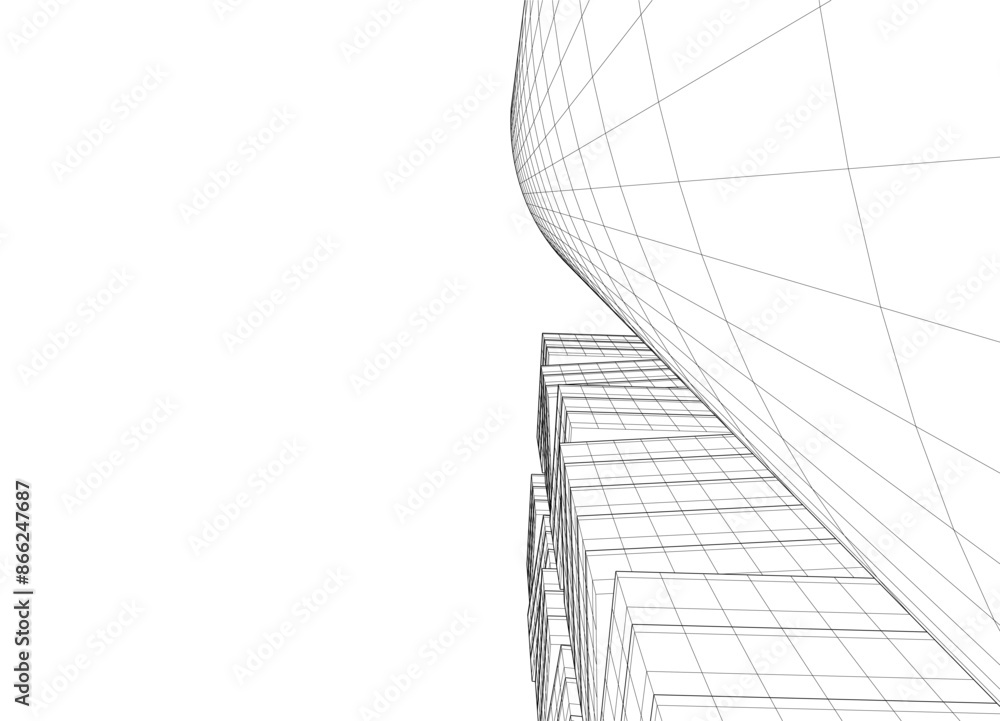Fototapeta premium Abstract modern building. Architecture concept sketch. 