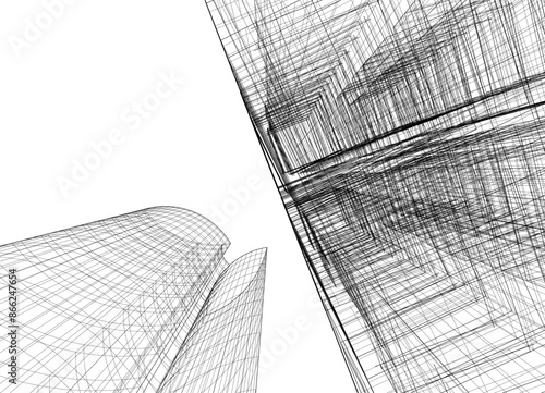 Abstract modern building. Architecture concept sketch. 