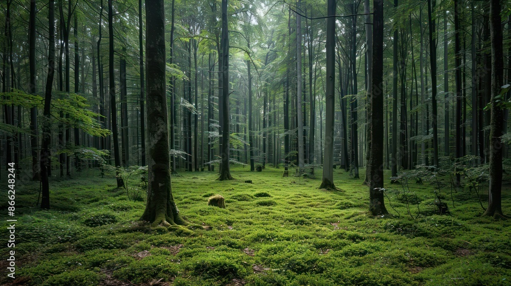 A forest with a lot of trees and a lot of moss A forest with a lot of trees and a lot of moss