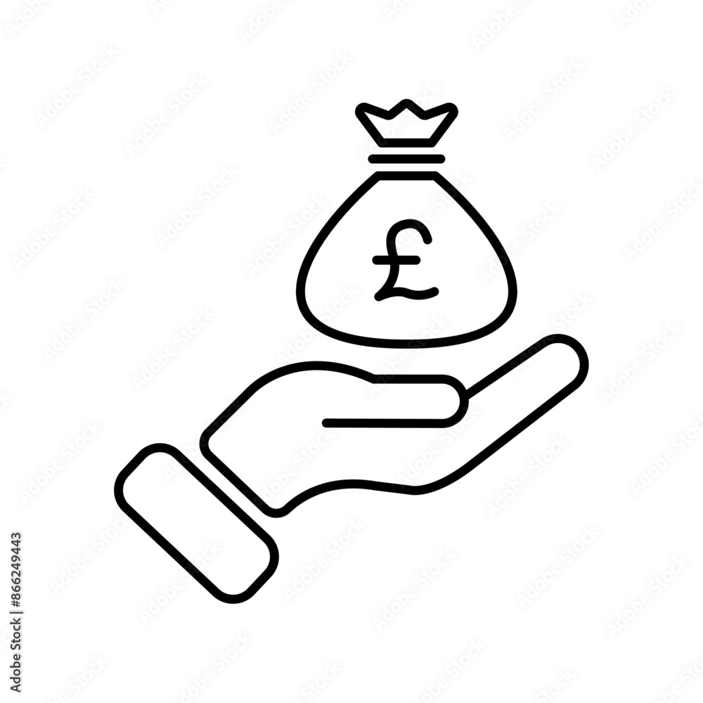 Sterling Pound money bag. Cash payment hand holding Pound money icon. Easy editable vector design. Sterling Pound money bag. Cash payment hand holding Pound money icon. Easy editable vector design.