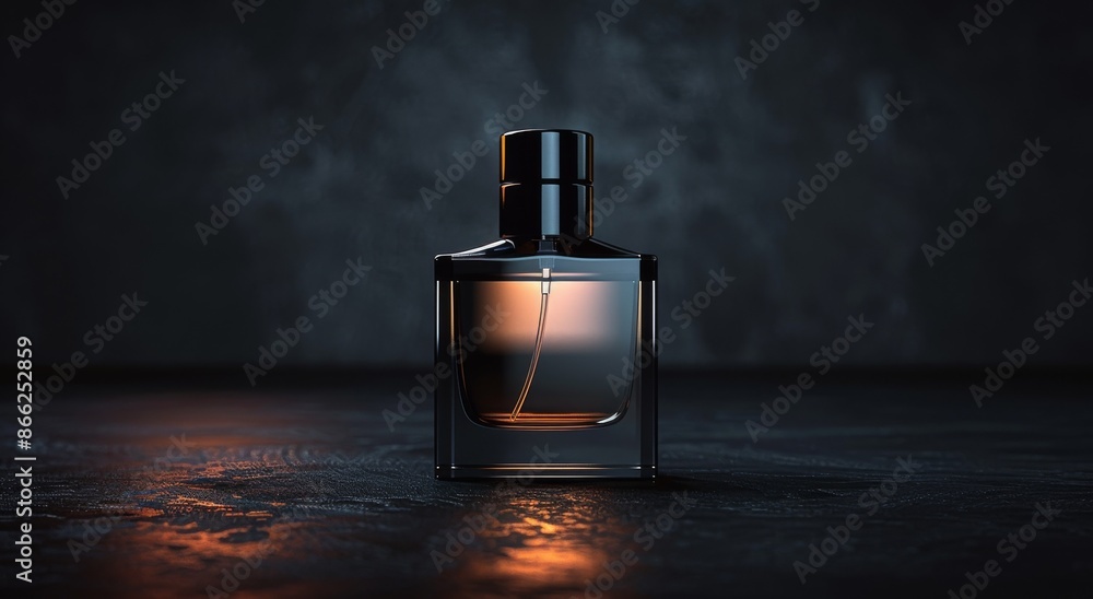 Black perfume bottle on a sleek black background. Black perfume bottle on a sleek black background.