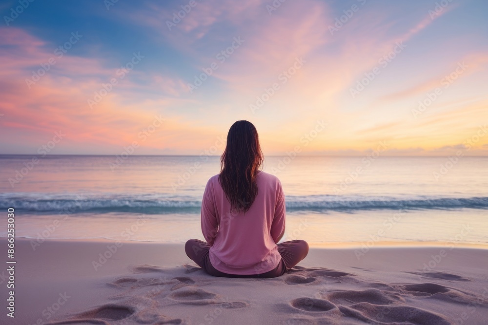 Woman meditating on the beach sky outdoors horizon. Woman meditating on the beach sky outdoors horizon.