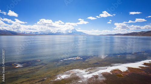 The lake and Chomolhari mountain in Tibet 