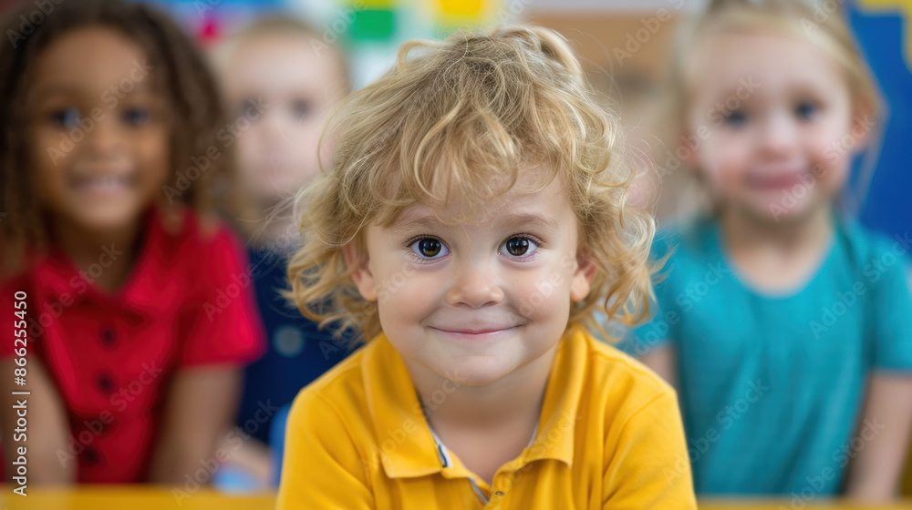 Diverse group of children in a vibrant classroom, interactive learning, back to school excitement Diverse group of children in a vibrant classroom, interactive learning, back to school excitement