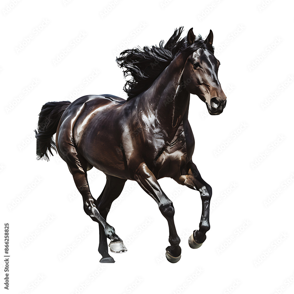 Fototapeta premium Horse isolated on white background, running in field, on transparent background. 