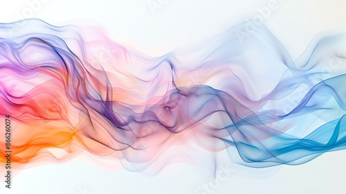 Abstract colorful smoke waves on a white background.