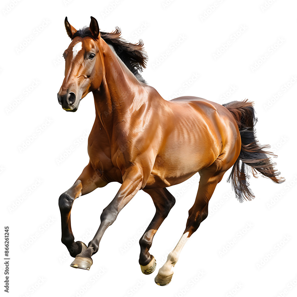 Obraz premium Horse isolated on white background, running in field, on transparent background. 