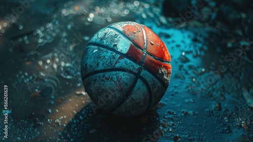 Blue, White, And Red Basketball Ball, High Quality Background © MI coco
