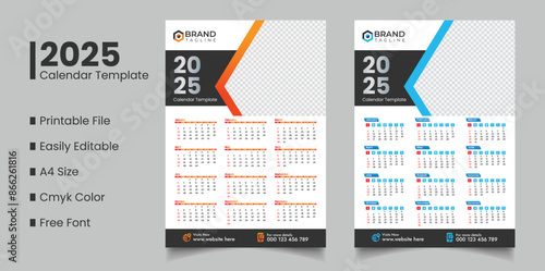 Colorful corporate business single wall calendar design template