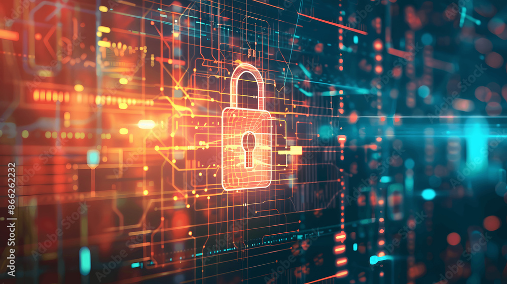 Cyber security padlock with network connections concept art Cyber security padlock with network connections concept art