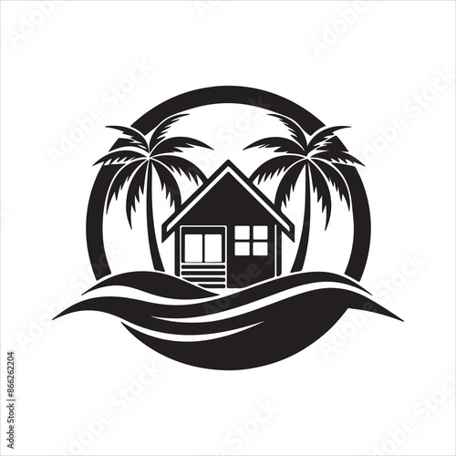 AI Generate a beachfront paradise vector logo for a real estate company specializing in coastal properties 