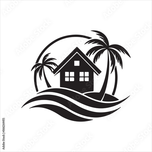 AI Generate a beachfront paradise vector logo for a real estate company specializing in coastal properties 