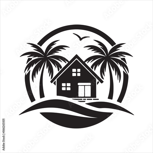 AI Generate a beachfront paradise vector logo for a real estate company specializing in coastal properties 