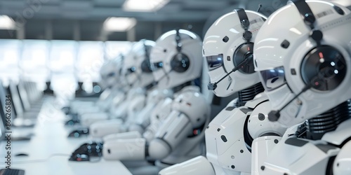 Wallpaper Mural Automated call center assistance Robots answering customer service calls. Concept Customer Support, Automated Solutions, Call Center Efficiency, Robot Technology, Customer Service Experience Torontodigital.ca