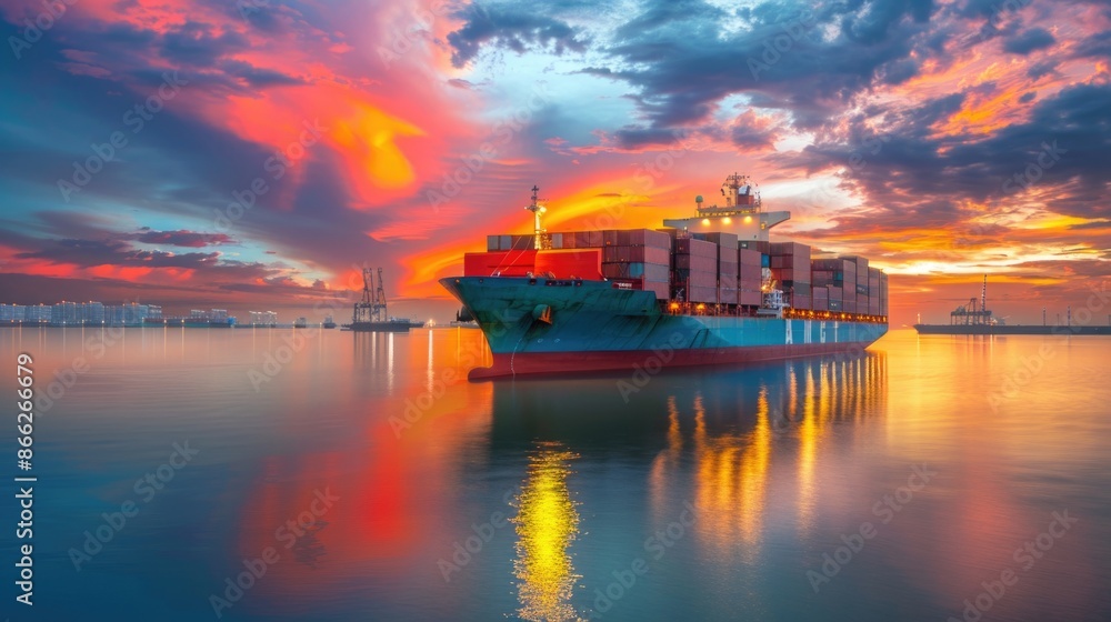 Cargo ship that full load container for logistics import export station port, shipping and transportation concept Cargo ship that full load container for logistics import export station port, shipping and transportation concept