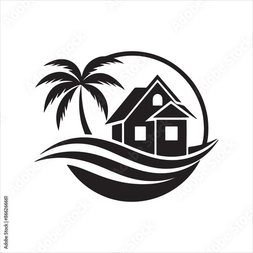 AI Generate a beachfront paradise vector logo for a real estate company specializing in coastal properties 