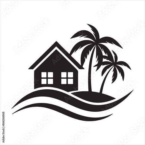 AI Generate a beachfront paradise vector logo for a real estate company specializing in coastal properties 