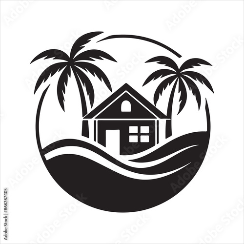 AI Generate a beachfront paradise vector logo for a real estate company specializing in coastal properties 