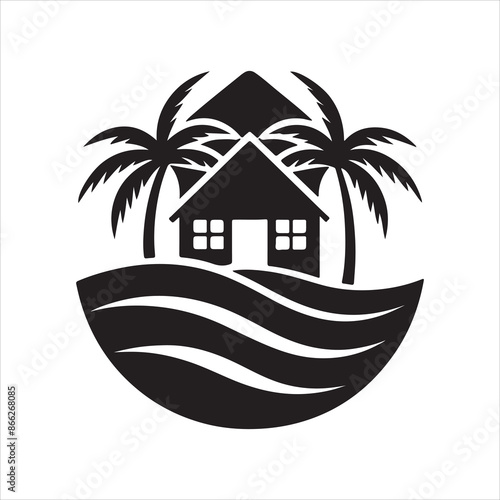 AI Generate a beachfront paradise vector logo for a real estate company specializing in coastal properties 