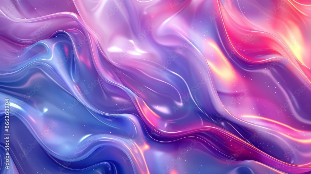 Abstract background of blue, purple and pink iridescent liquid waves. 3D render of flowing vibrant colors for wallpaper, design, and artwork. Abstract background of blue, purple and pink iridescent liquid waves. 3D render of flowing vibrant colors for wallpaper, design, and artwork.