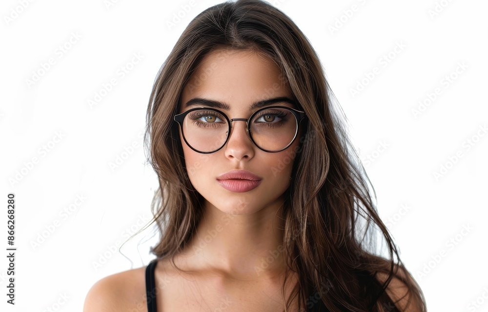 Beautiful woman with long hair and glasses, isolated on white background Beautiful woman with long hair and glasses, isolated on white background