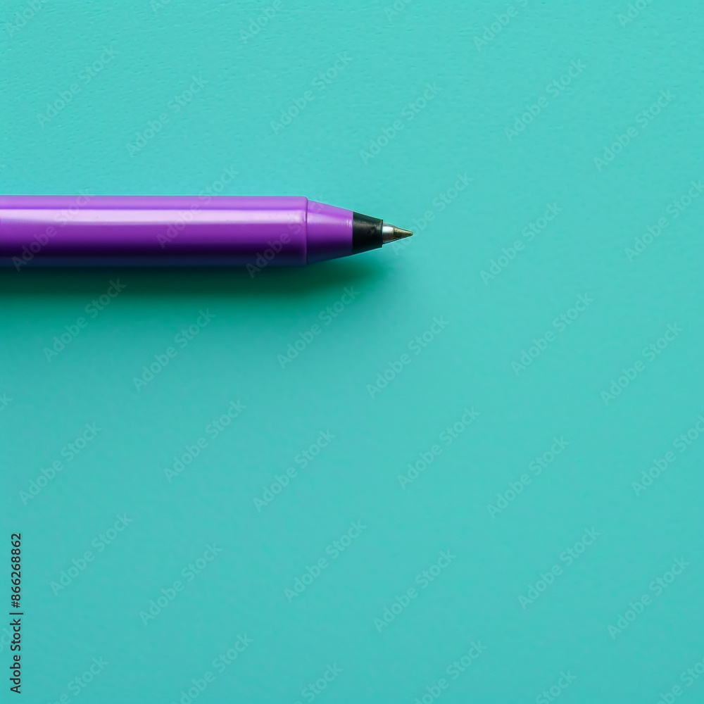 A purple marker positioned in the bottom left corner of a solid teal background, perfect for drawing and coloring. A purple marker positioned in the bottom left corner of a solid teal background, perfect for drawing and coloring.