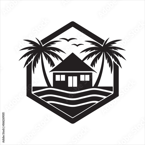 AI Generate a beachfront paradise vector logo for a real estate company specializing in coastal properties 