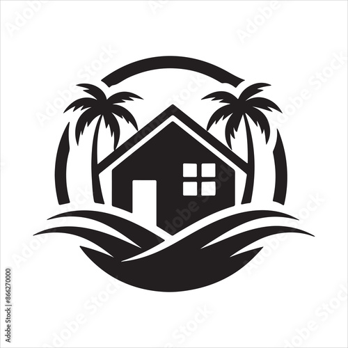 AI Generate a beachfront paradise vector logo for a real estate company specializing in coastal properties 