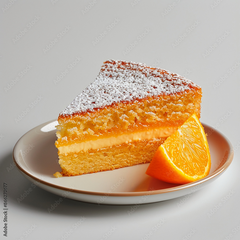 Piece of Orange Cake on Ceramic Plate Piece of Orange Cake on Ceramic Plate