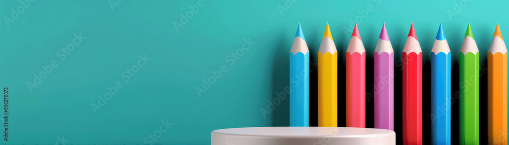 Blank podium with a colorful school banner backdrop, back to school excitement Blank podium with a colorful school banner backdrop, back to school excitement