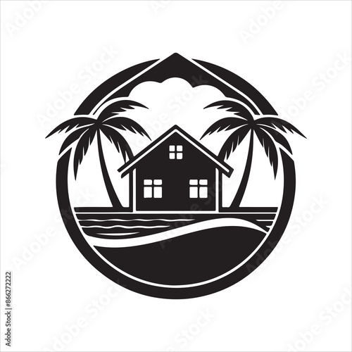 AI Generate a beachfront paradise vector logo for a real estate company specializing in coastal properties 