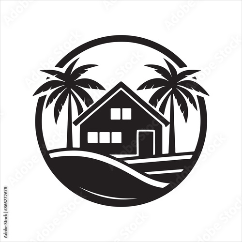 AI Generate a beachfront paradise vector logo for a real estate company specializing in coastal properties 