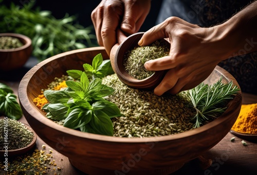 preparing herbal medicine mortar natural remedies creation process, pestle, plant, treatment, preparation, health, wellness, herbalism, apothecary, pharmacology, therapy