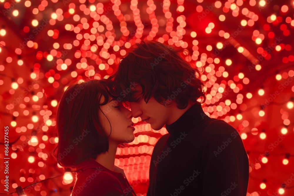 Romantic moment under a canopy of twinkling lights Romantic moment under a canopy of twinkling lights