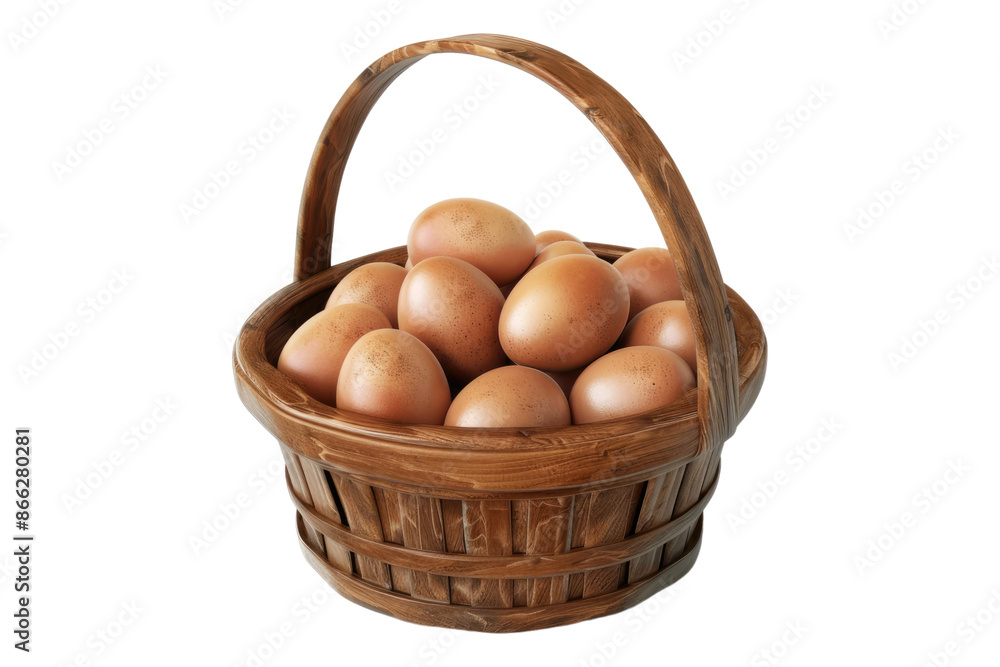 Egg in a wooden basket isolated on transparent background Egg in a wooden basket isolated on transparent background