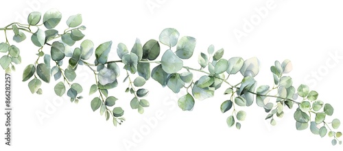 Detailed watercolor painting of a eucalyptus branch, ideal for botanical illustrations or nature-themed designs