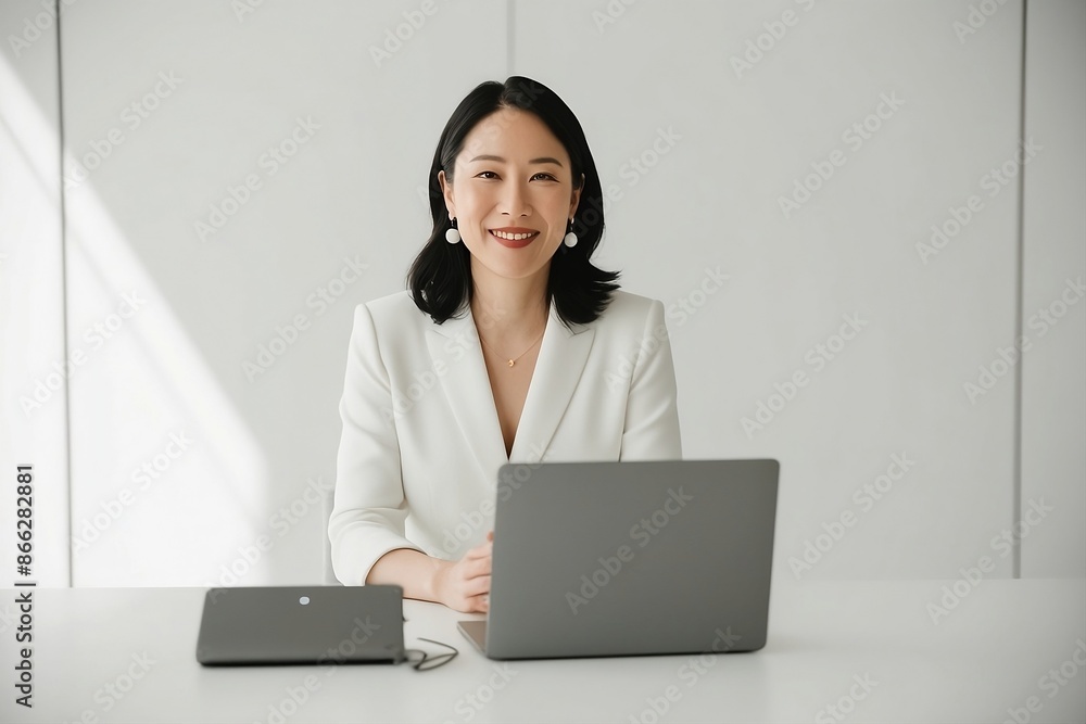 Focused Presence.
stock photo showcasing a young woman in a clean, minimalist setting, with a simple background and only the essential elements of a video conference setup, such as a laptop and webcam Focused Presence.
stock photo showcasing a young woman in a clean, minimalist setting, with a simple background and only the essential elements of a video conference setup, such as a laptop and webcam
